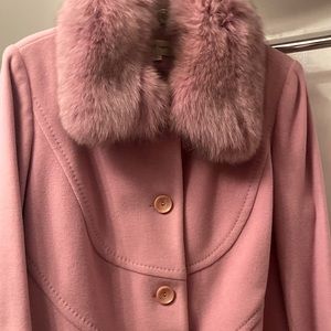 Albert Nipon Pink Pea Coat with Faux Fur Collar